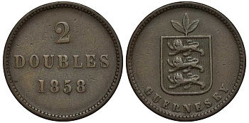 Гернси 2 дабла (дубля) 1858 KM 4 медь 650-543