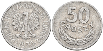 Польша 50 грошей 1970 MW KM 48.1, Parchimowicz 210e алюминий  4161-126
