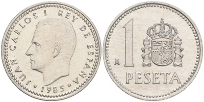 Испания 1 песета 1985 M, Хуан Карлос I (1975-2014) KM 821 алюминий 192-828