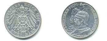 Пруссия 2 марки 1901 A, 200 лет Прусской королевской династии (Фридрих I - Вильгельм II) J.105, Weege 105, KM 525 серебро 3711-1024