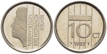 НИДЕРЛАНДЫ 10 ЦЕНТОВ 1982 БЕАТРИКС KM 203 никель 66-433