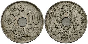 Бельгия 10 сантимов 1921 Belgique KM 85 медно-никель 4172-914