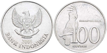 Индонезия 100 рупий 2001 черный пальмовый какаду KM 61 алюминий 213-644