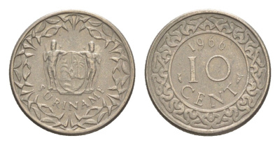 Суринам 10 центов 1966 KM 13 медно-никель 4649-664