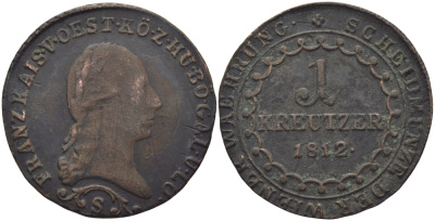 АВСТРИЯ 1 КРЕЙЦЕР 1812 S, ФРАНЦ II (1792-1835) KM 2112 медь 94-1132