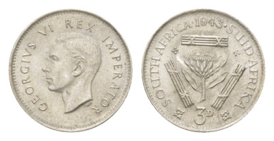 ЮАР 3 пенса 1943 Георг VI (1936-1952) KM 26 серебро 4623-462