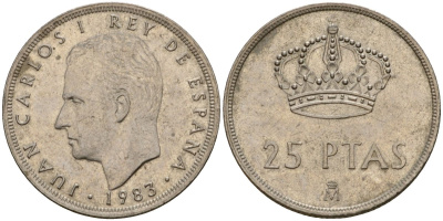 Испания 25 песет 1983 Хуан Карлос I (1975-2014) KM 824 медно-никель 183-114