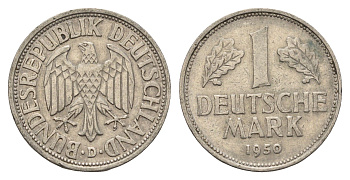 ФРГ 1 марка 1950 D KM 110, J. 385 медно-никель 4698-1236