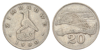 Зимбабве 20 центов 1980 мост Бирченоу KM 4 медно-никель 4703-1245