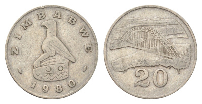 Зимбабве 20 центов 1980 мост Бирченоу KM 4 медно-никель 4703-1245
