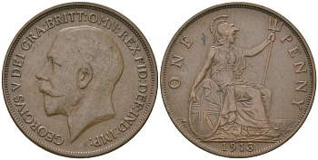 Великобритания 1 пенни 1913 Георг V (1910-1936) KM 810, Spink 4051 бронза    69-235