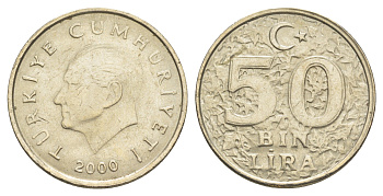 Турция 50000 лир 2000 Кемаль Ататюрк KM 1056 медь цинк никель UNC 4648-926