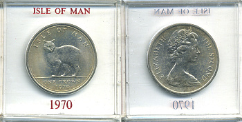 Остров Мэн 1 крона 1970 кошка Мэна, в оригинальной пластиковой коробке KM 18 медно-никель UNC 6-6-1-23