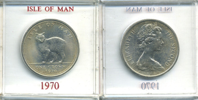 Остров Мэн 1 крона 1970 кошка Мэна, в оригинальной пластиковой коробке KM 18 медно-никель UNC 6-6-1-23