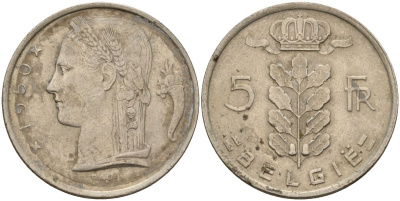 Бельгия 5 франков 1950 Belgie KM 135 медно-никель 4150-813