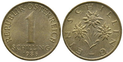 Австрия 1 шиллинг 1986 KM 2886 алюминиевая бронза 53-312