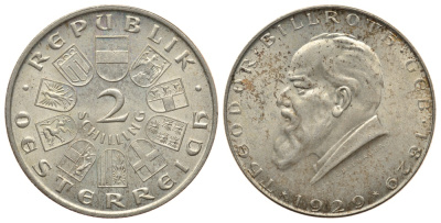 Австрия 2 шиллинга 1929 100 лет со дня рождения Теодора Бильрота KM 2844 серебро 413-113