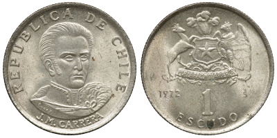 Чили 1 эскудо 1972 Хосе Мигель Каррера KM 197 медно-никель 4118-314