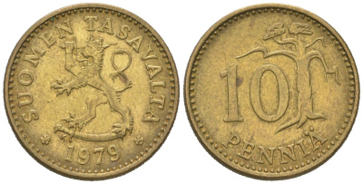 Финляндия 10 пенни 1979 K KM 46 алюминиевая бронза 218-1115