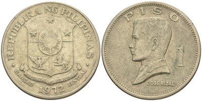Филиппины 1 писо 1972 Хосе Рицаль KM 203 медь никель цинк 4607-432