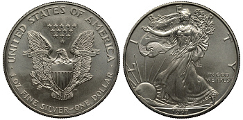 США 1 доллар 1997 шагающая свобода KM 273 серебро UNC 02-262-13