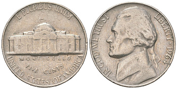 США 5 центов 1964 Джефферсон KM A192 медно-никель 192-1048