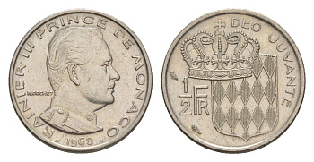 Монако 1/2 франка 1968 KM 145 никель UNC 4632-839