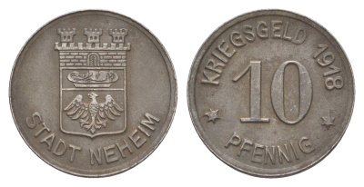 Нехайм 10 пфеннигов 1918 Funck 358.3, Men05 18302.5, Men18 22888.5 железо 4636-738