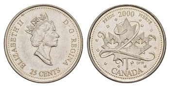 Канада 25 центов 2000 Миллениум - гордость KM 384.2 сталь плакированная никелем aUNC 4631-653