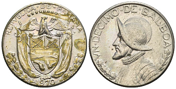 Панама 1/10 бальбоа 1970  KM 10 медь плакированная медно-никелем  aUNC  4609-849