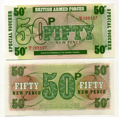 АНГЛИЯ 50 ПЕНСОВ 1972 ДЛЯ ВООРУЖЕННЫХ СИЛ, 6 СЕРИЯ, DE LA RUE Pick М46 бумага UNC (ПРЕСС) 8589-23-3-2
