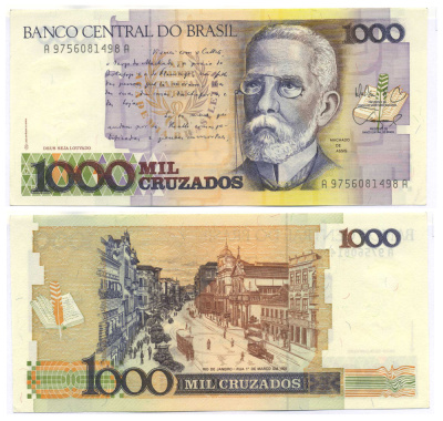 БРАЗИЛИЯ 1000 КРУЗАДО 1988 СЕРИЯ А9756 Pick 213b бумага UNC (ПРЕСС) 8595-34-2-1