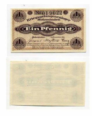 Германия 1 пфенниг 1916 Хольцминден (Брауншвейг), лагерь военнопленных C-3128, Tieste 384.30 бумага UNC (пресс) 504-47-3-2