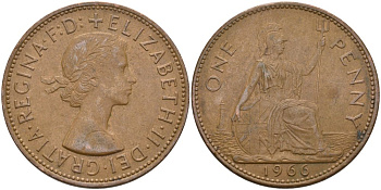 Великобритания 1 пенни 1966 Елизавета II (1952-2022) KM 897, Spink 4157 бронза 4574-246
