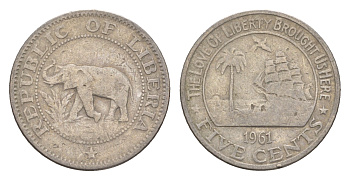 Либерия 5 центов 1961 KM 14 медно-никель 4659-443