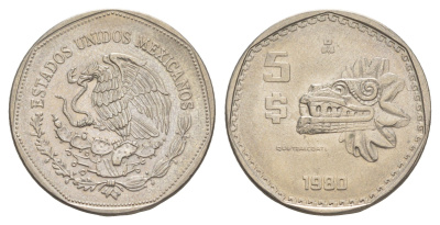 Мексика 5 песо 1980 Mo KM 485 медно-никель UNC 4637-641