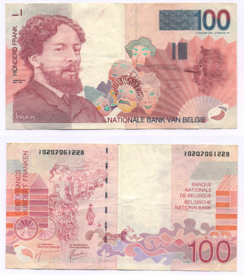 Бельгия 100 франков ND (1995-2001) Джеймс Энсор, морской пляж Pick 147 (2)  бумага   435-45-3-1