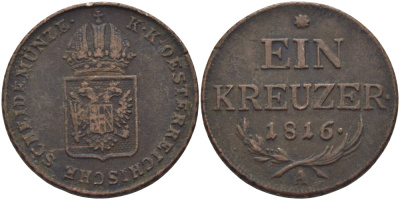 АВСТРИЯ 1 КРЕЙЦЕР 1816 А, ФРАНЦ II (1792-1835) KM 2113 медь 79-512