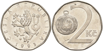 Чехия 2 кроны 1993 KM 9 сталь плакированная никелем 4156-146