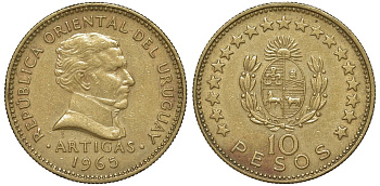 Уругвай 10 песо 1965 KM 48 алюминиевая бронза 4574-726