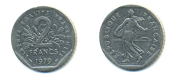 ФРАНЦИЯ 2 ФРАНКА 1979 СЕЯТЕЛЬ KM 942.1, LE FRANC 272.3 никель 176-1132