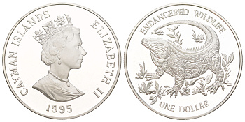 Каймановы острова 1 доллар 1995 Вымирающие виды KM 125 серебро PROOF 441-531