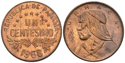 Панама 1 сентесимо 1968  KM 22 бронза  aUNC  4609-816