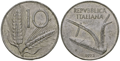 Италия 10 лир 1973 KM 93 алюминий 4172-253