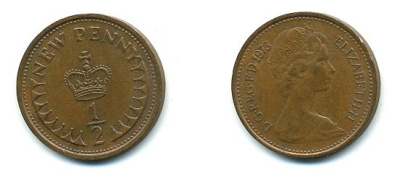 Великобритания 1/2 пенни 1973 Елизавета II (1952-2022) КМ 914, Spink 4239 бронза 4110-1659