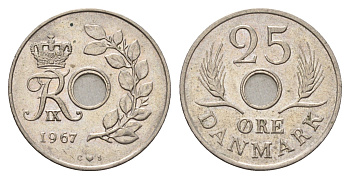 Дания 25 эре 1967 С; S, Фредерик IX (1947-1972) KM 855.1 медно-никель 4641-1214