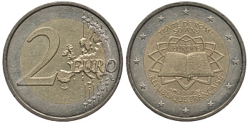 Франция 2 евро 2007 50 лет Римскому договору KM 1660 биметалл 4384-643