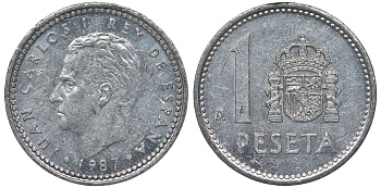 Испания 1 песета 1987 Хуан Карлос I (1975-2001) KM 821 алюминий 4128-1037