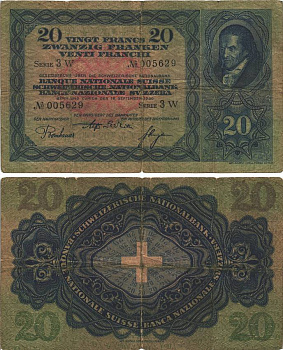 Швейцария 20 франков 1950 9 марта 1950, серия 26 H, Иоганн Генрих Песталоцци Pick 39 r бумага 8606-13-3-2