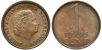 НИДЕРЛАНДЫ 1 ЦЕНТ 1973 KM 180 бронза 72-1133